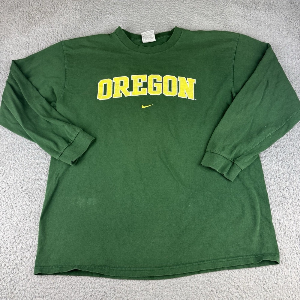 Vintage 90's Nike‎ Team University Of Oregon Ducks Green Long Shirt Large Y2k